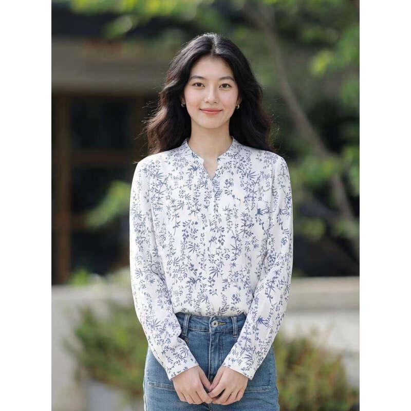 Basic House Women s Floral Cotton Long Sleeve Blouse 2XL