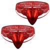 Maeau Floral Lace Leather Sexy Lingerie Briefs with Front Breathable and Set Men's T-Back Ultra-Thin Closure, Comfortable, 2-Piece (Red)