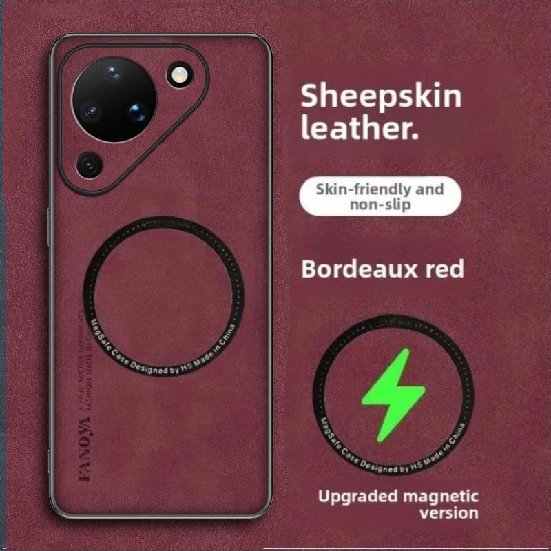 For Huawei Pura 90 Sheepskin Leather Shockproof Case For Pura 90 Magnetic Wireless Charging Soft Silicone Frame Phone Back Cover