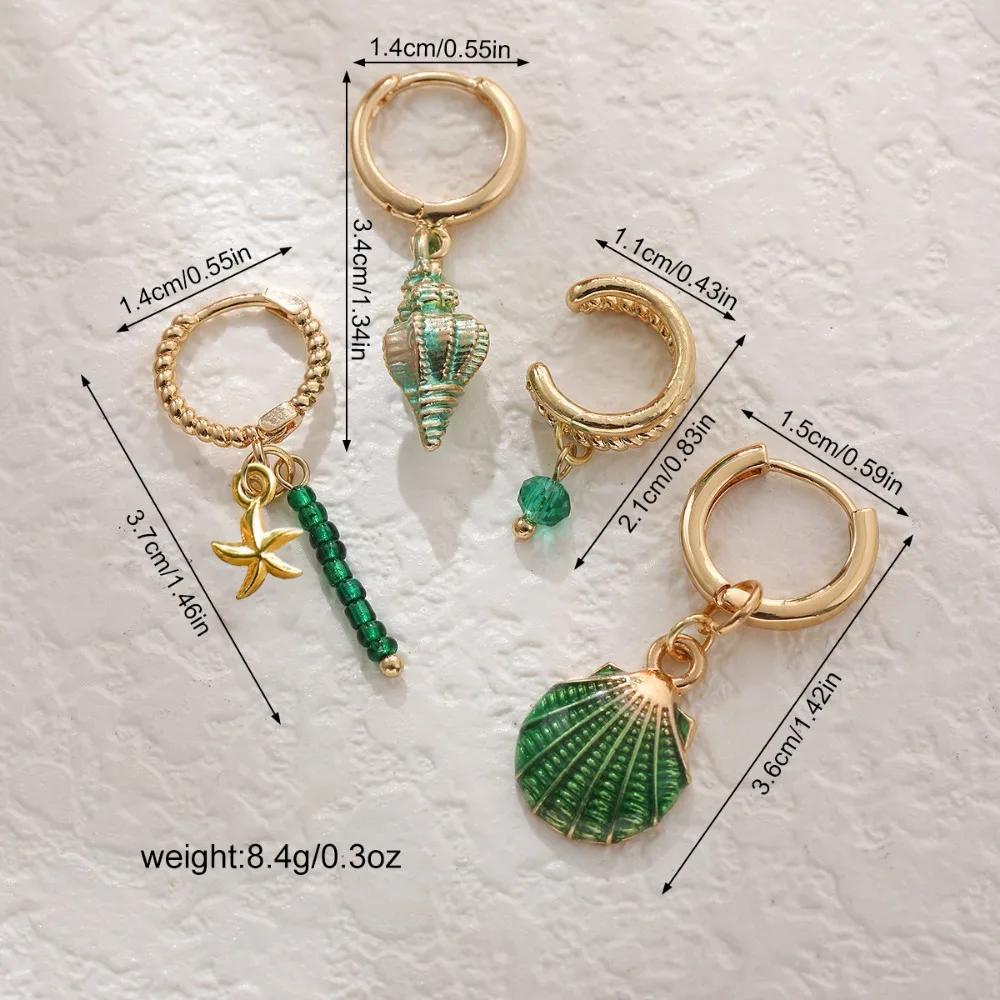 4PCS  Bohemian Ocean Style Starfish Pendant Beaded Ear Bone Clip Girls Shell Conch Earrings Set For Women