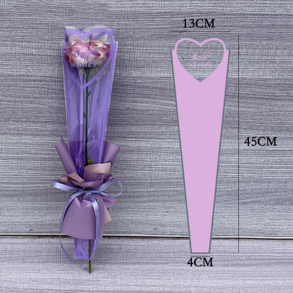 50pcs Single Flower Flower Packaging Bag Heart Shape Rose Packing Sleeve Bag  Valentine's Day