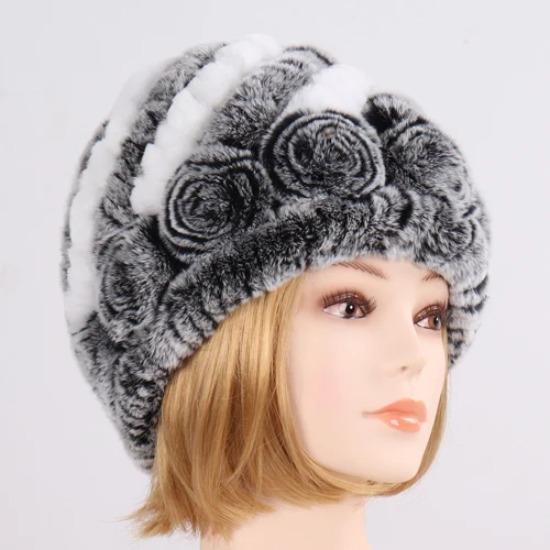 New Good Elastic Lady Winter Rex Rabbit Fur Hats Scarves Knitted Women Natural Fur Caps Scarves Sets 2 Pieces Hats Mufflers