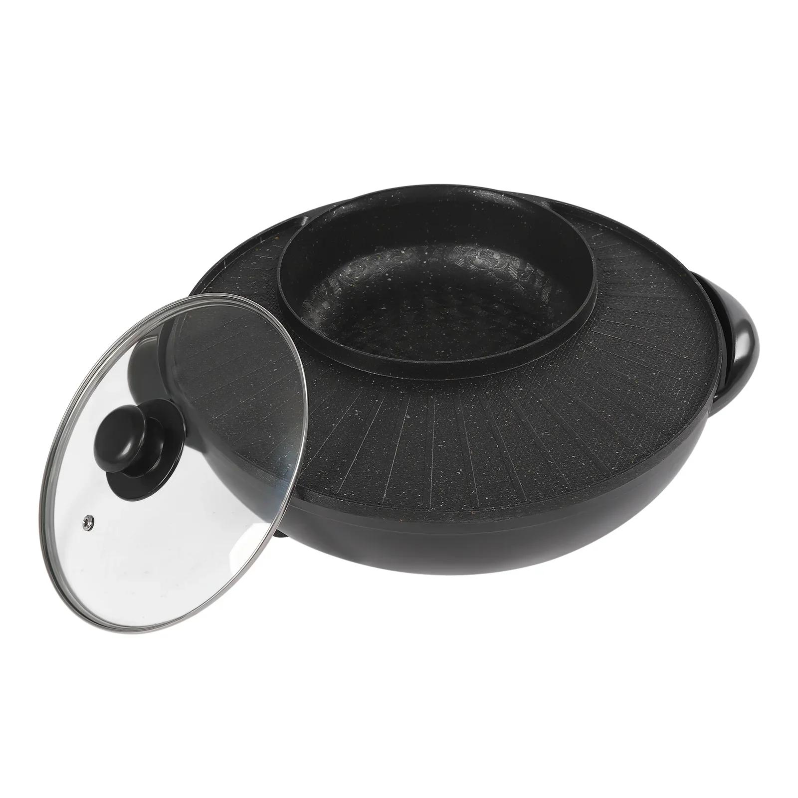 

2-in-1 Portable Round Electric Hot Pot and Grill Combo, 1350W 110V Adjustable Indoor Electric Hot Pot with Divider чорний