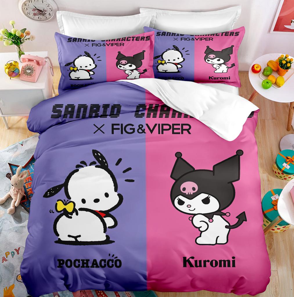 Digital Print Three-Piece Cartoon Cute Kuromi Kuromi Bedding
