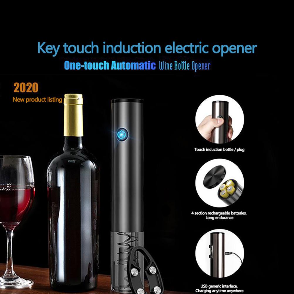 

Электрический штопор Электрический штопор Индикатор питания Перезаряжаемый открыватель для винных бутылок с фольговым ножом для дома, кухни, вечеринки чёрный