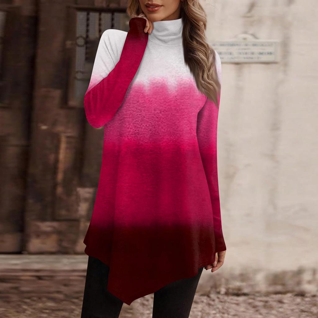 Women's Casual Everyday Tops Long Sleeve Turtleneck Fashion Print Shirt Tops T Shirt Pullover