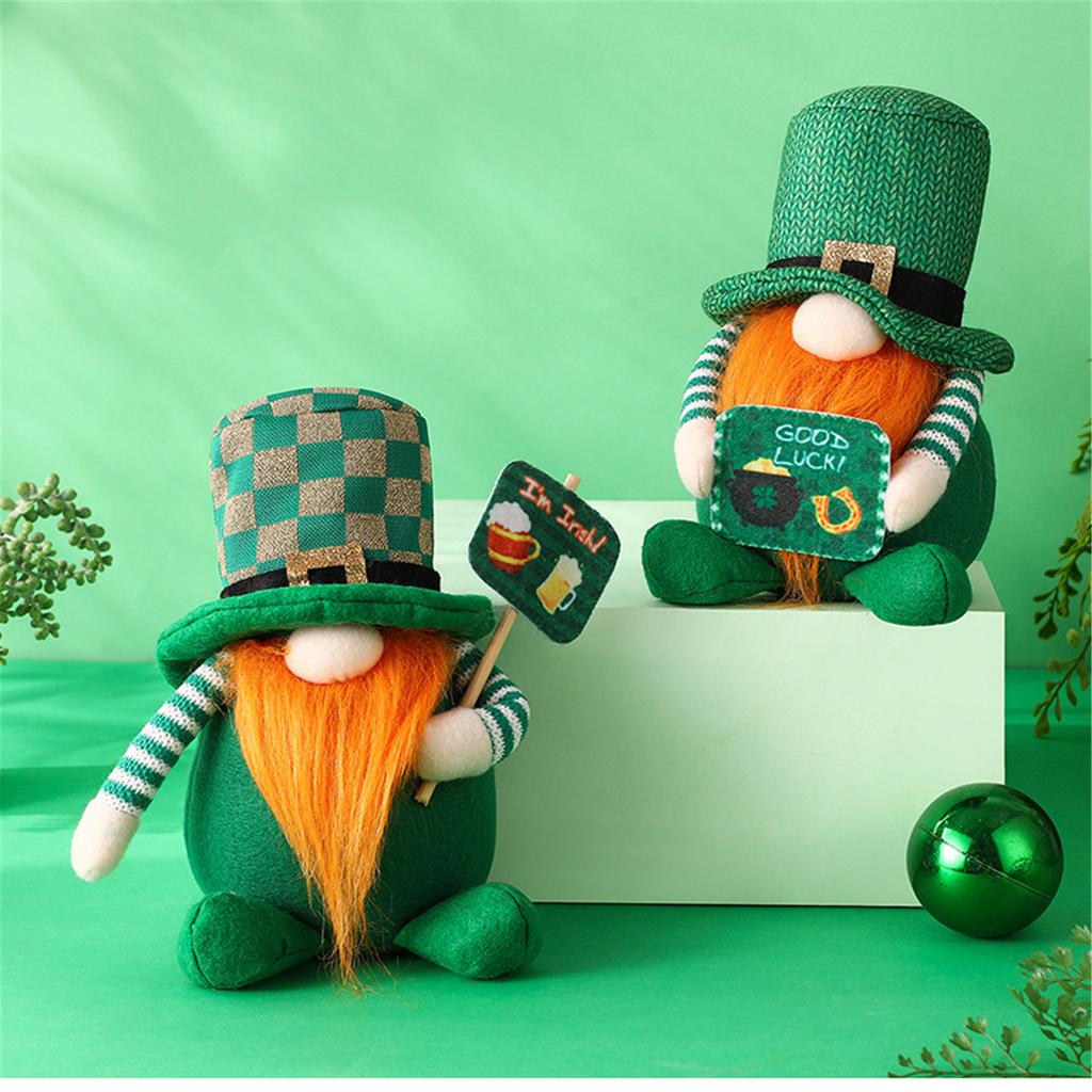 StPatrick's Day Gnomes Irish Leprechaun Tomtes Plushes Handmade March Nisse Elf Dwarf Farmhouse Tiered Tray Ornaments