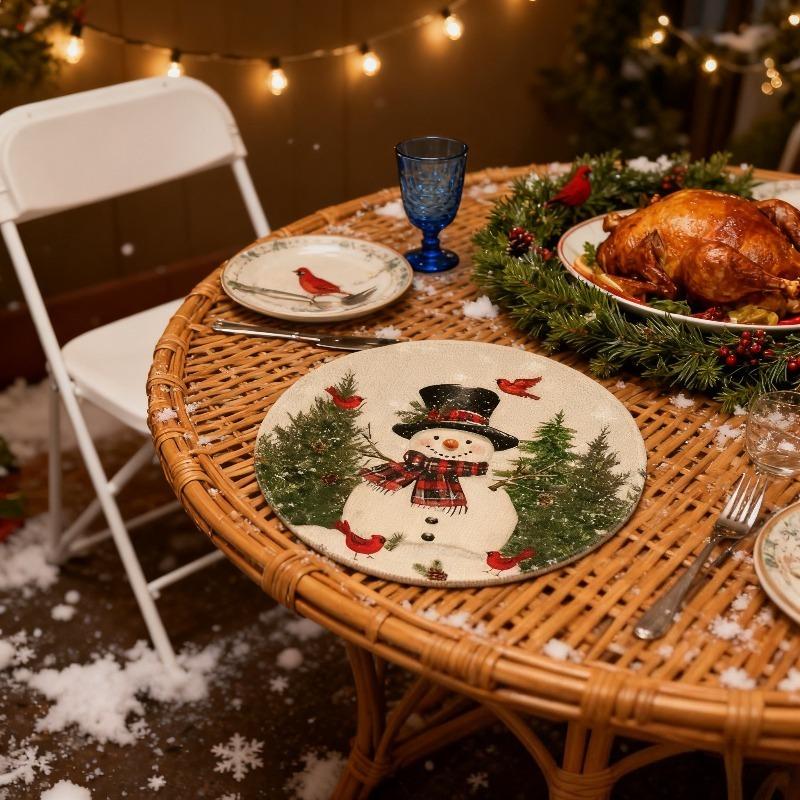 Xmas Party Linen Placemats - Dirt Resistant Table Mats for Winter Kitchen Dining Home Decoration