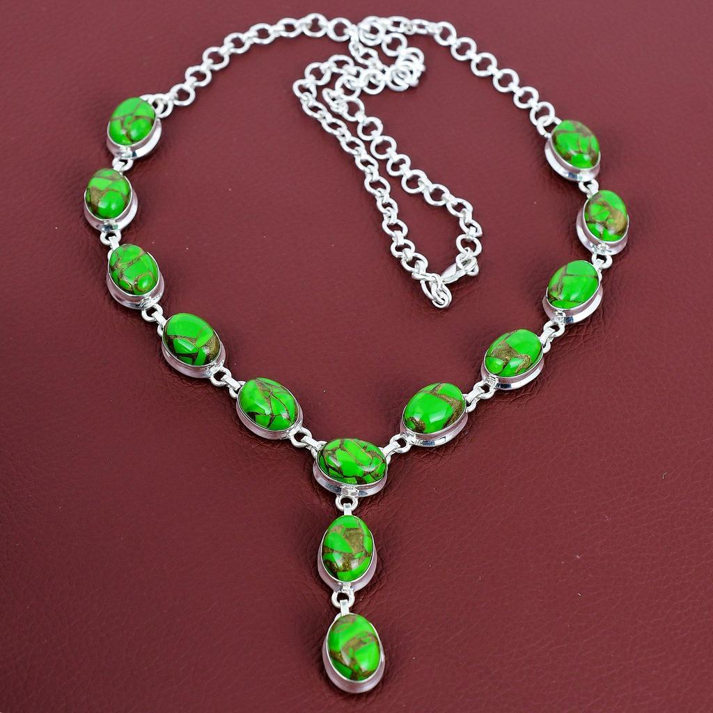 Copper green turquoise necklace 925 sterling silver necklace adjustable chain necklace handmade jewelry real gemstone necklace gifts for mom