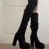 Nightclub Fashion Woman Thigh High Boots Sexy Thick High Heels Party Autumn Winter Ladies Fleece Lined Over-the-knee Booties
