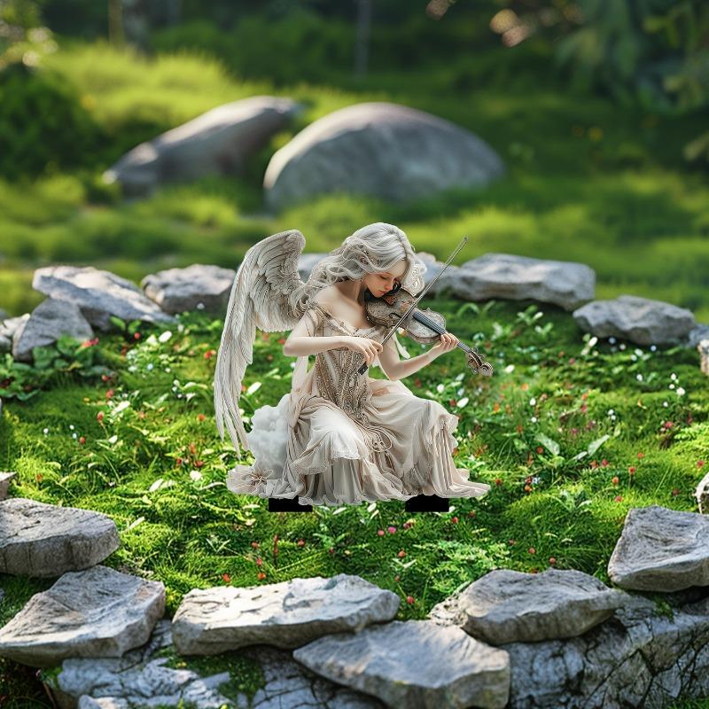 White Angel Playing Violin Acrylic Garden Pile Flower Pot Lawn Farm Decorative Placement