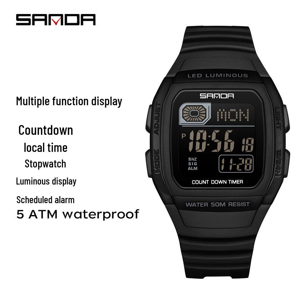 Sanda Universal Multifunctional Waterproof Sport Watch - Small Square Design for Students