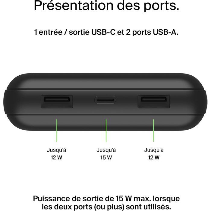 Powerbank - BELKIN - 20.000 mAh - USB-A & USB-C - 15 W - Schwarz
