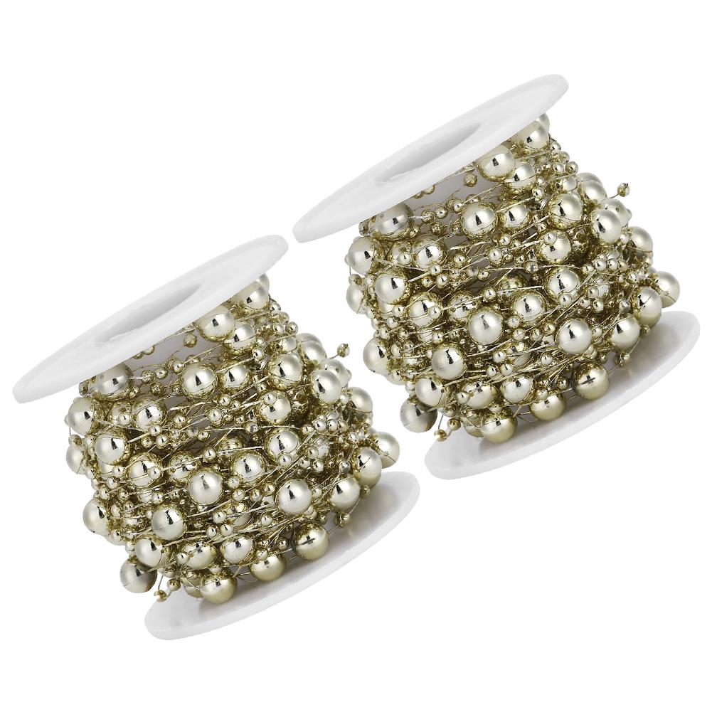 2Pcs ABS FivePointed Star Pearls Beads String for Wedding Bridal Bouquet Christmas Decoration(Gold