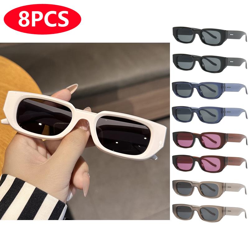 8pcs Retro UV400 Sunglasses for Women Men Fashion Rectangular Sun Glasses INS Style Unisex Eyewear Sets UV Protection