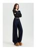 Women's Dark Blue High-Waist Wide-Leg Jeans, Summer 2025 Collection - Loose Fit, Meat-Covering, Mopping Style.