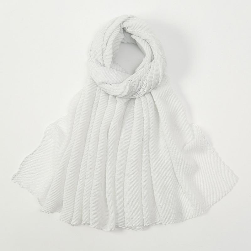 New solid color simple silver silk crumpled long towel elegant women's retro ethnic headscarf fashionable plain versatile yarn