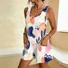 Women Plus Size Sleeveless Scoop Neck Printed Loose Fit Patch Pockets Short Romper