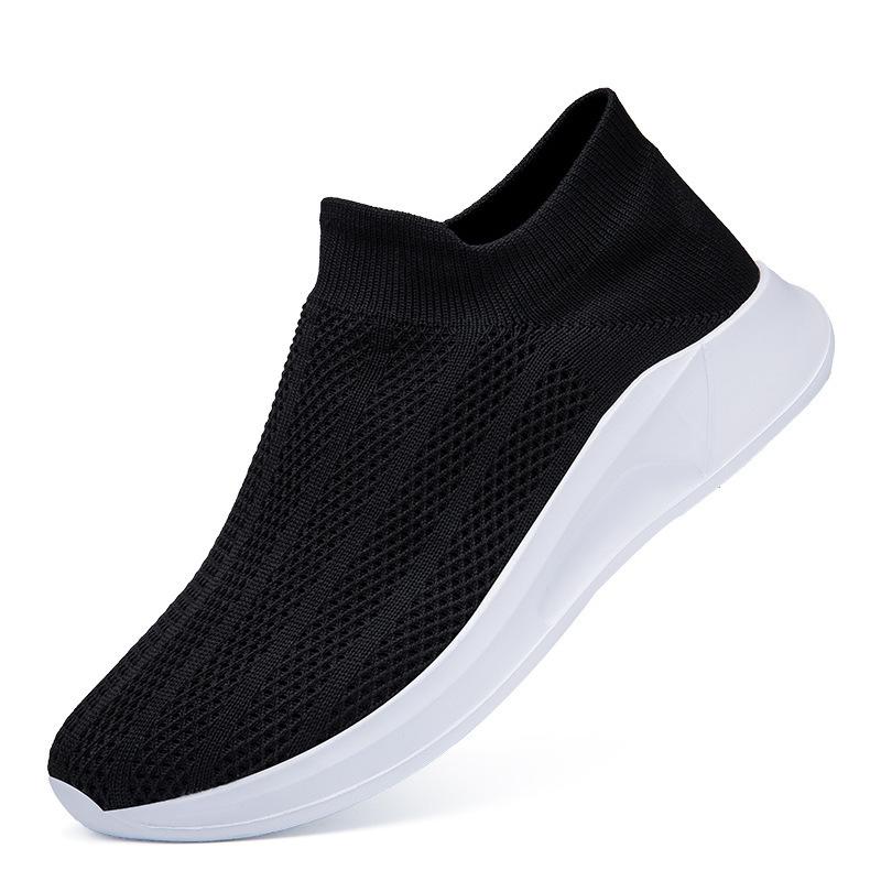 Men's shoes new spring fly-woven soft-soled deodorant no shoelaces sports no shoelaces socks white