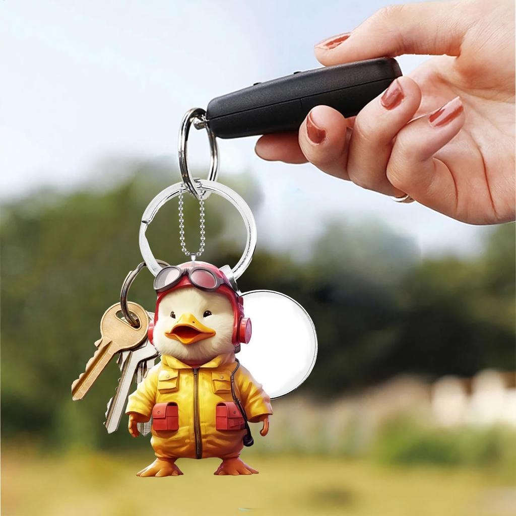 [Hkuoeue] Duck 2D Flat Keychain, Duck 2D Ornament | Cartoon Keychain 2D Duck Suit