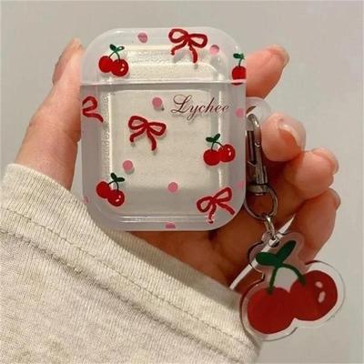 Cute Luxury Crystal Cherry Pendant For Apple AirPods 4 3 2 1 Bluetooth Earphones Cover For Airpods Pro 2 1 Cover Protective Case