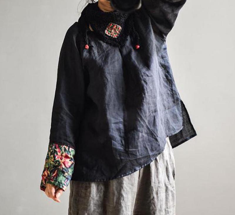Johnature Spring Autumn Vintage Retro Patchwork O-neck Long Sleeve Cotton Linen Shirt Leisure Loose Blouses