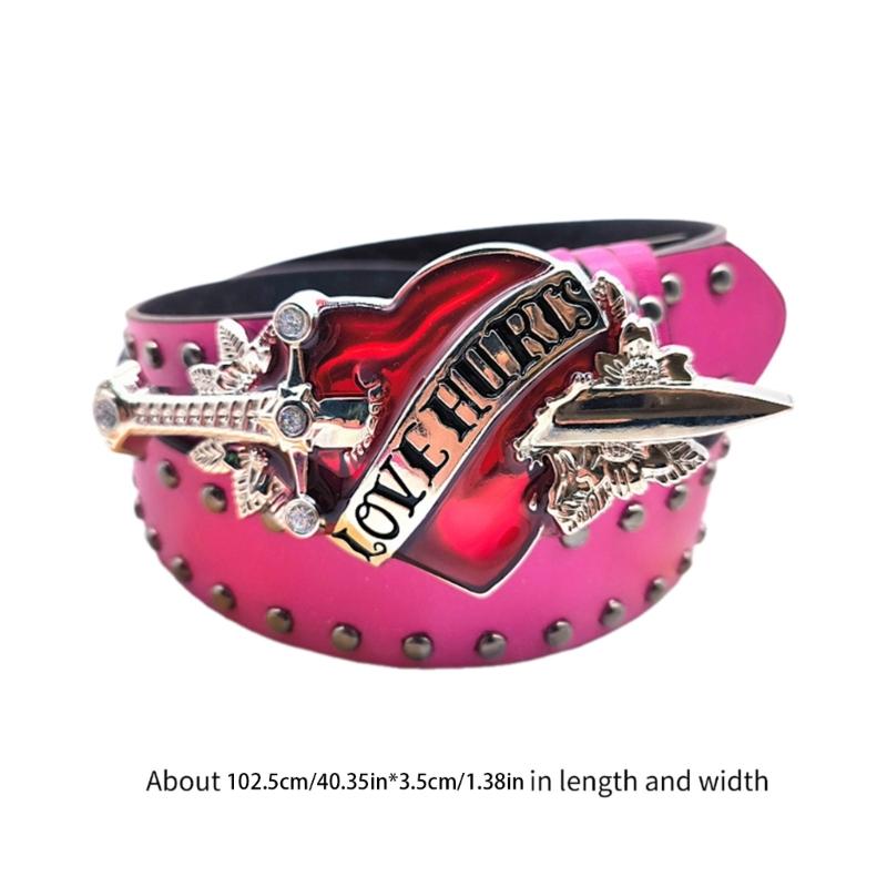 Heart Buckle Waist Belt Jeans Waistband Punk Style Studded Belt Waistband for Street Player Country Girls