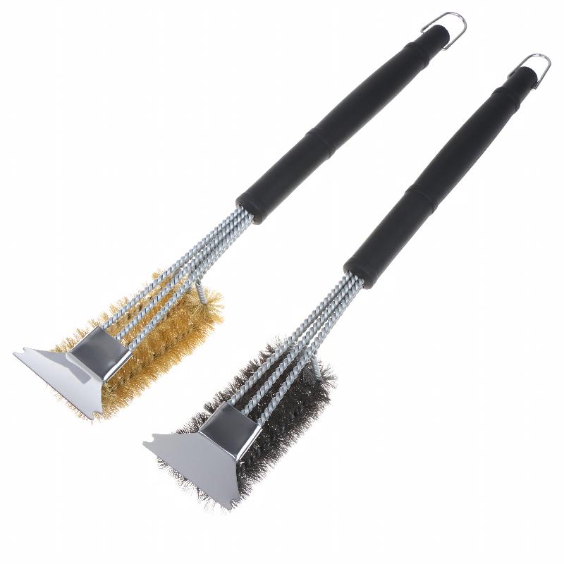 Long Non Slip Handle Grill Cleaning Brush Rust Resistant Metal Cleaner Brush With Scraper For Outdoor Grilling Camping Picnic