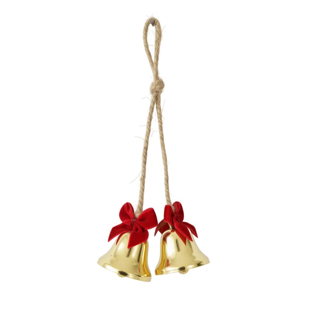 Small Vintage Christmas Bell Garland with Bows, Hanging Wind Ornament for Holiday Decor