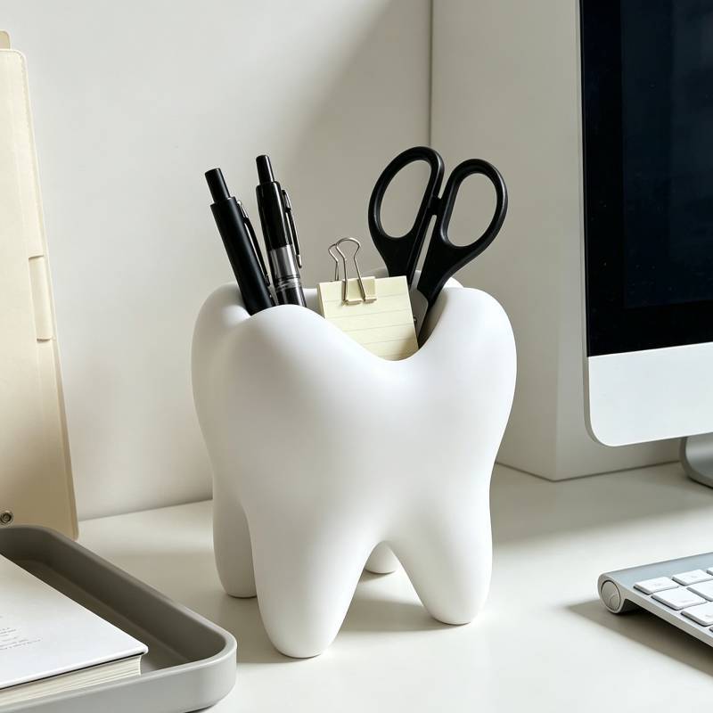 Modern Minimalist Tooth Shaped Pen Holder With 3d Printing For Office Desk Decor