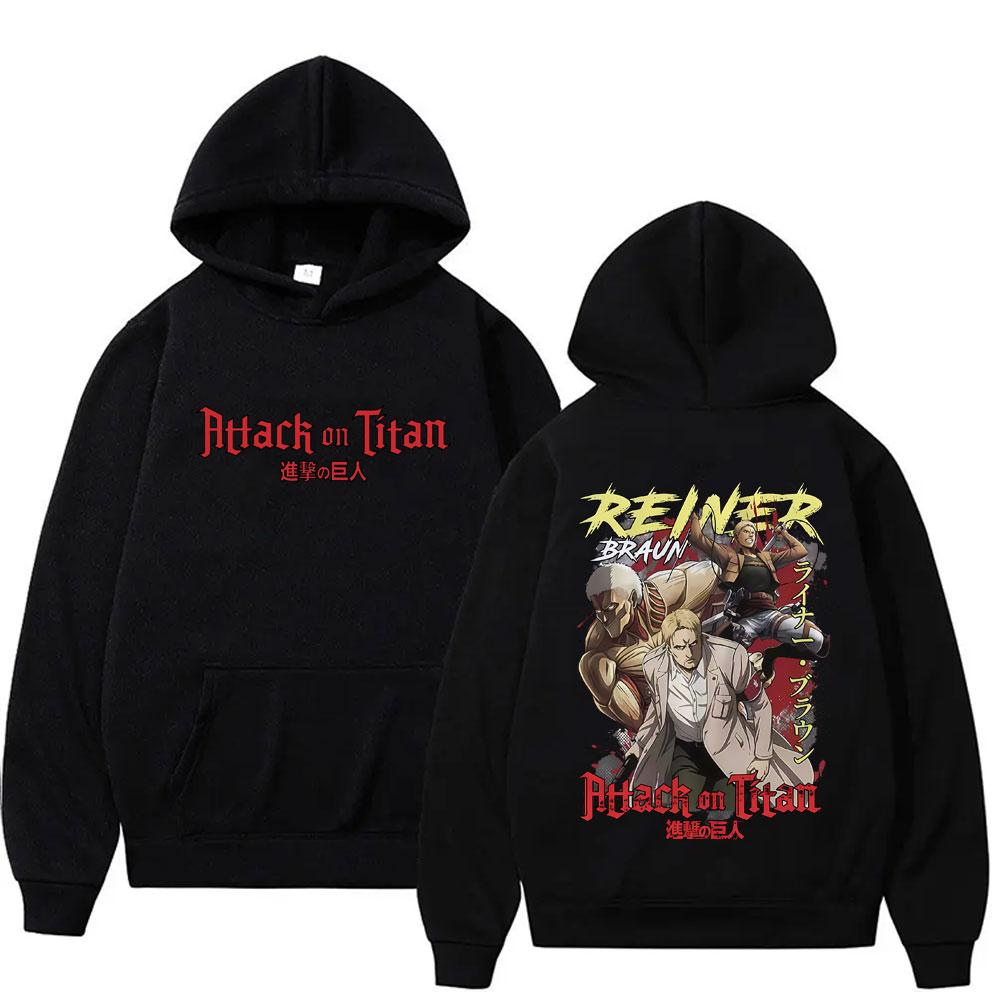 Anime Attack On Titan Reiner Braun Graphic Print Hoodie Men Women Cartoon Manga Retro Sweatshirt Male Unisex Oversized Pullover Hoodies