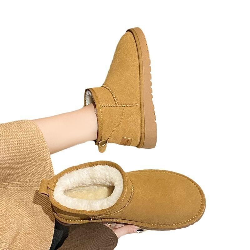 Snow boots winter new retro round head large size velvet cotton shoes student flat-bottomed short cotton boots