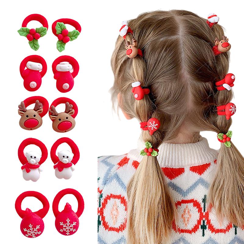 Weihnachts-Haarringe Niedliche Stirnbänder 3D-Design Kopfschmuck Weihnachtsgeschenk Weihnachts-Haarschmuck Hochelastisch 10 Stück/Set