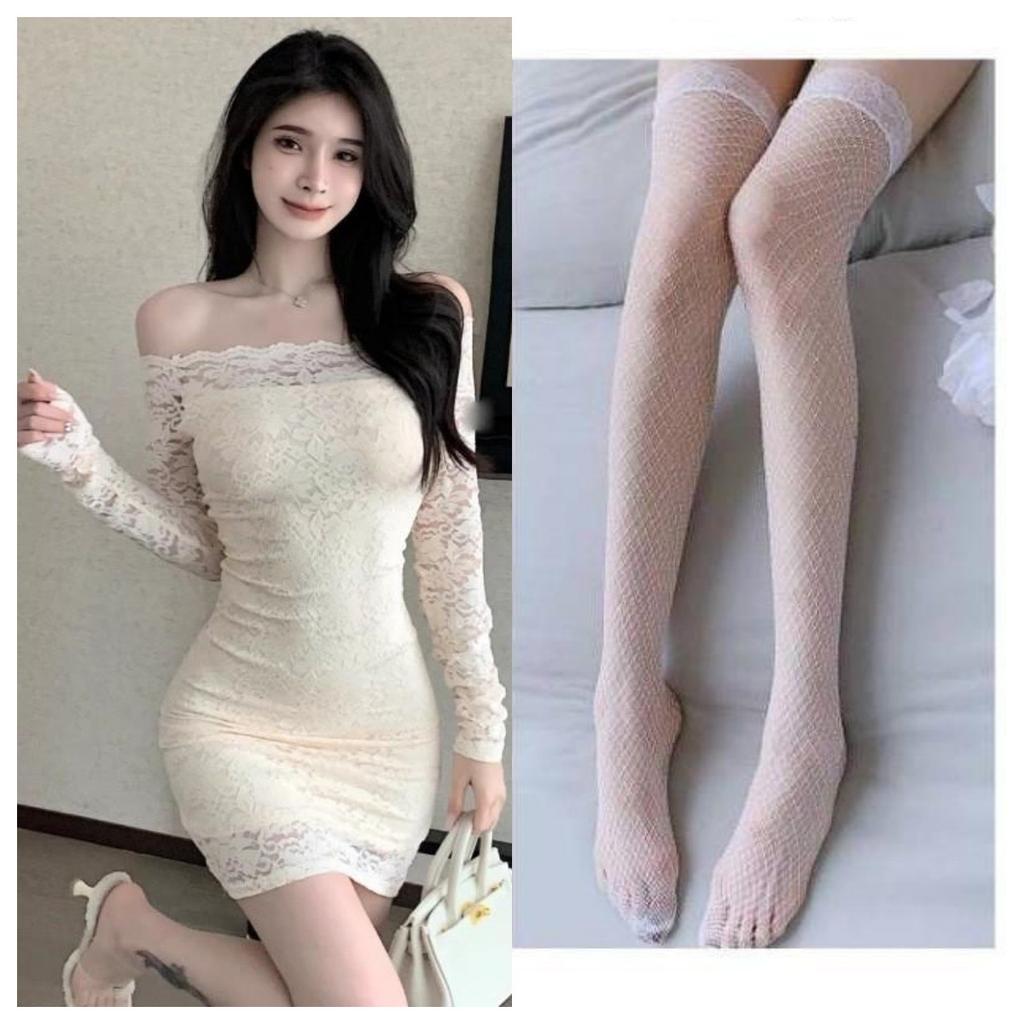 2024 Spring Women Off Shoulder Long Sleeve Lace Bodycon Mini Dress Sexy Slim Pencil Club Night Out Dress Plus Size S-L