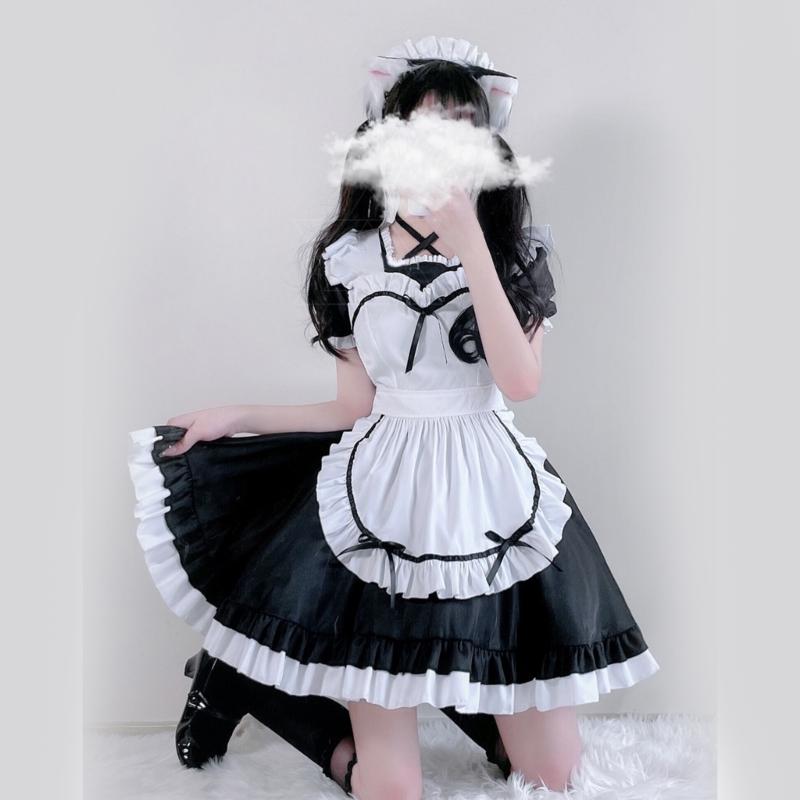 3Pcs Sweet Maid Outfit Women Anime Maid Costume Fancy Dress Cosplays Costume Maid Dress with Headwear Apron