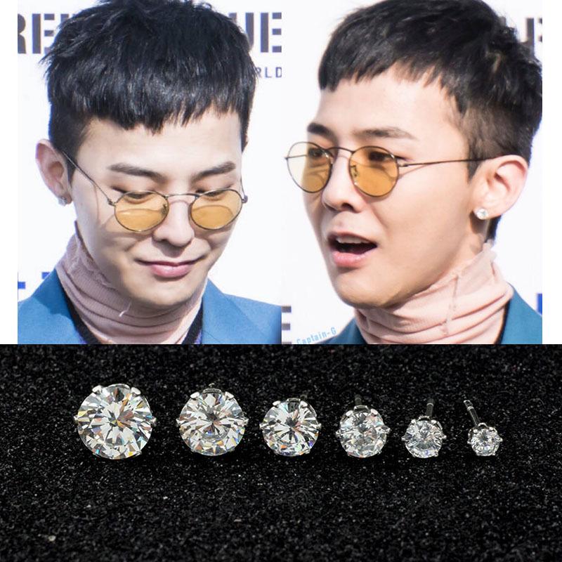 Серьги в стиле GD G-Dragon: Японско-корейские модные гвоздики с инкрустированной фианитовой имитацией бриллианта для супер блестящего вида 3mm single
