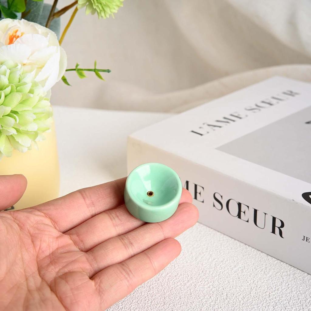 Ceramic Cylindrical Japanese Incense Burner & Tray for Home or Bedroom