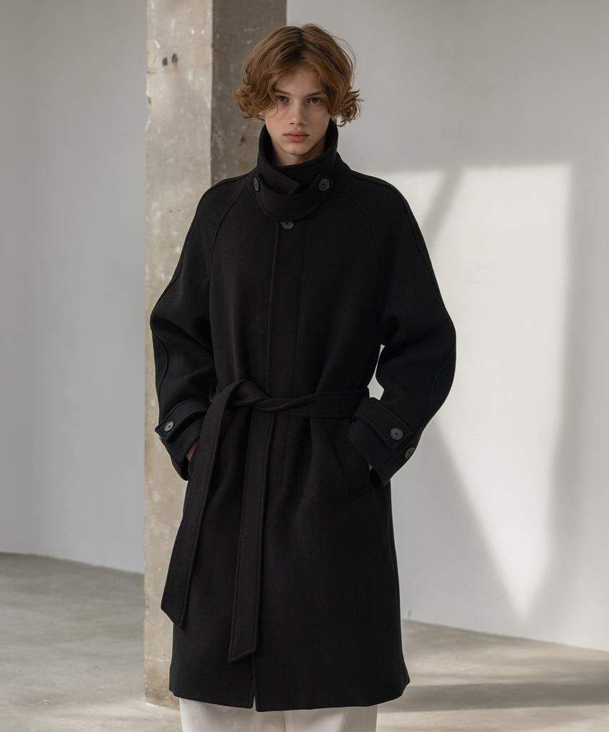 Decoroso Trium Balmacaan Wool Robe Coat [Black]