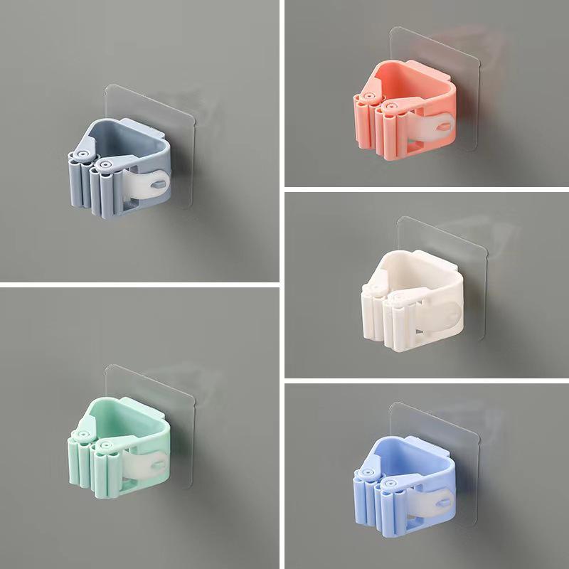 

Punch-Free Transparent Mop Holder Hook for Home or Office Pink Mop Clip