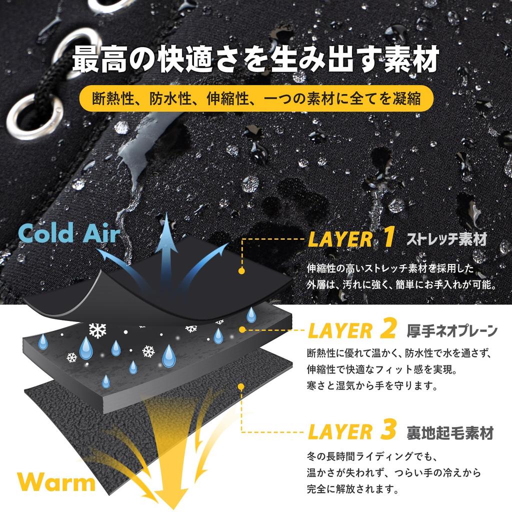 INTEREVO Motorcycle Handlebar Cold and Neoprene Easy Universal One Size Fits Cover, Windproof, Material, Installation, Reflectors, Design, All, Black,