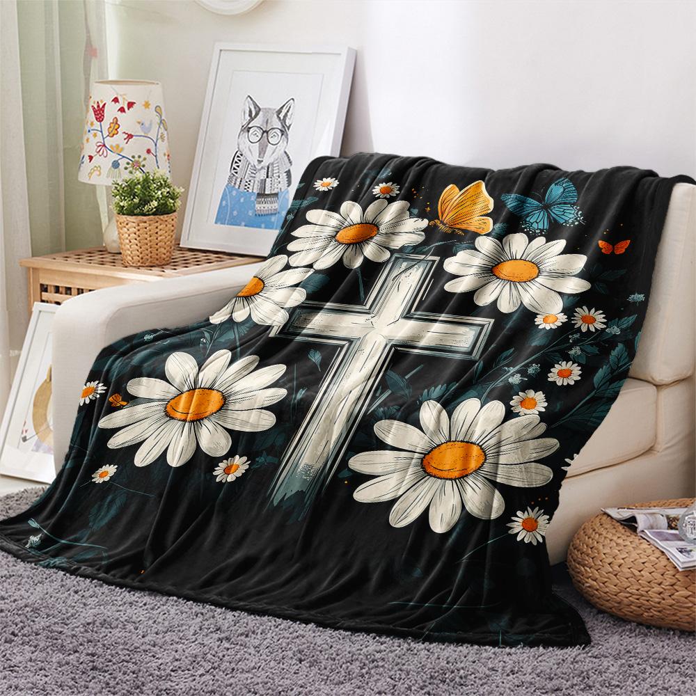 Flanelldecke mit Gänseblümchen- und Schmetterlingsmuster, hochwertig und bequem für alle Jahreszeiten, Heimdekoration, Wärme und Komfort
