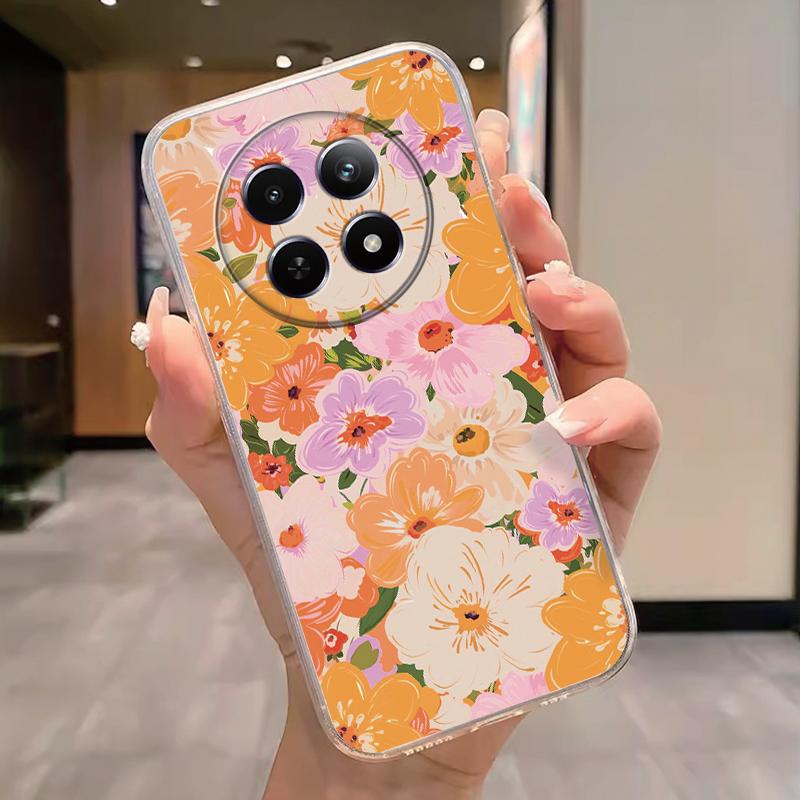 For Realme 12 4G 12+ 13+ Plus 13 Pro+ Plus 5G Case Fashion Flowers Painted Clear Silicone Phone Cover Fundas Funny Cat Couple