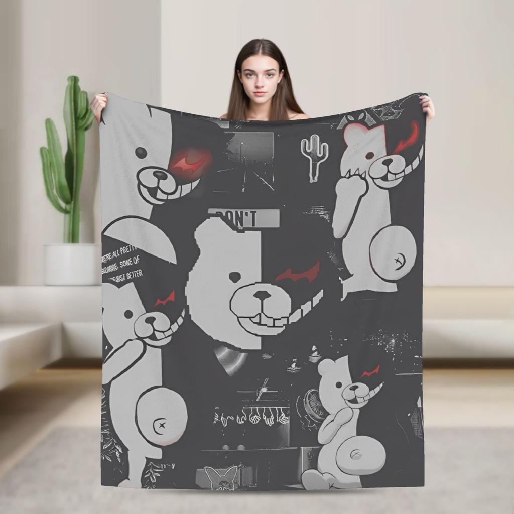 Danganronpa Game Anime Blankets Monokuma Nagito Flannel Novelty Warm Throw Blankets for Bedspread All Season Couch