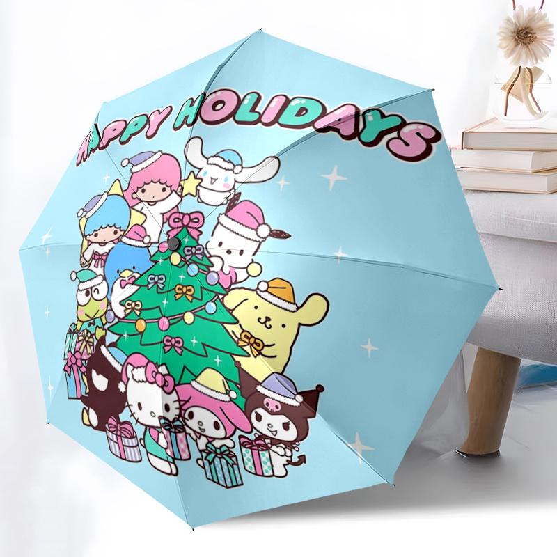 1pc Hello Kitty & Friends Festive Gift Set with Automatic Opening Umbrella - Portable 3-Fold Design, 8-Bone Iron Frame Outdoor Umbrella for Fans, Trav