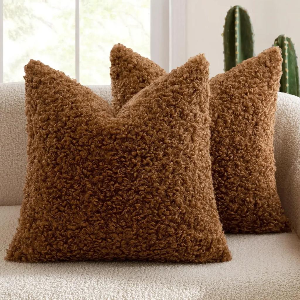 Housse d'oreiller en polaire d'agneau pelucheux Housse d'oreiller épaisse bouclée Teddy Housse d'oreiller douce Minimaliste Nordique Housse de coussin de canapé Décoration d'intérieur confortable