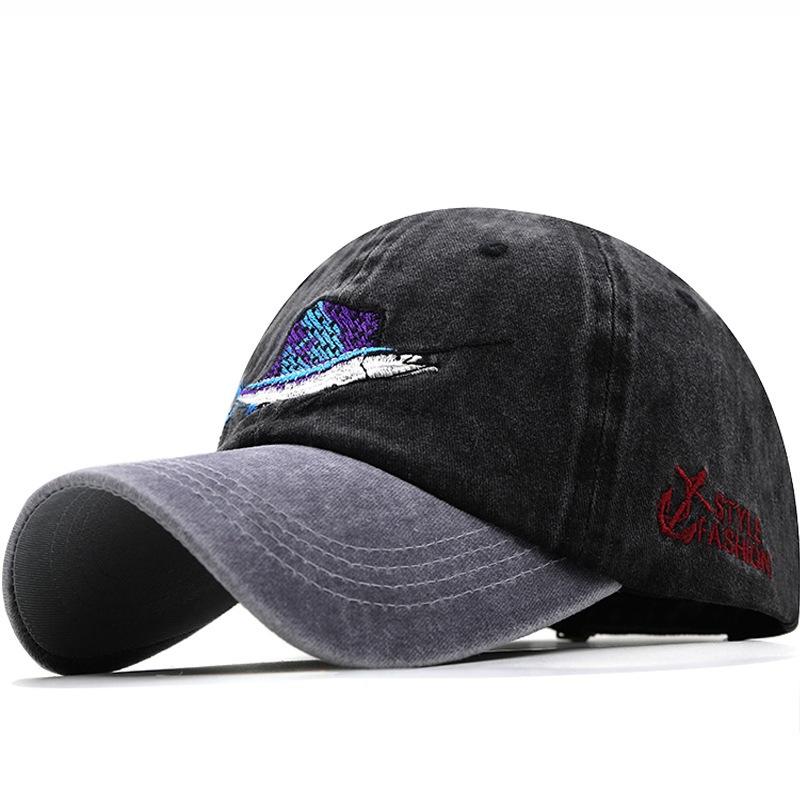 Popular old baseball cap pure cotton coating shark fishing cap hemp cap men's and women's embroidery cap washed
