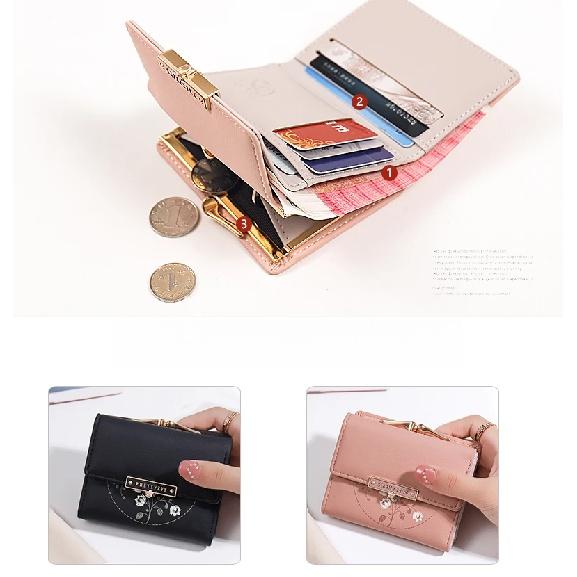 Purse Women's Summer New Korean PU Printed Buckle 3 Fold Bag Simple All-in-one Short Women's Money Clip Multi-card Folding Flap