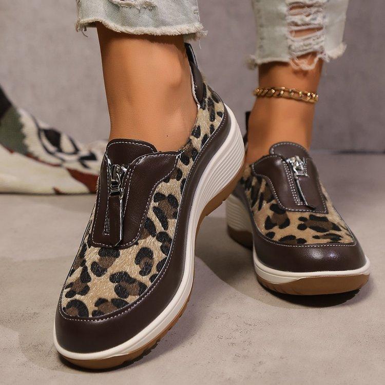 Large Size Color Matching Fashion Single Shoes Running Slope Front Zipper One Pedal Sneakers Women
