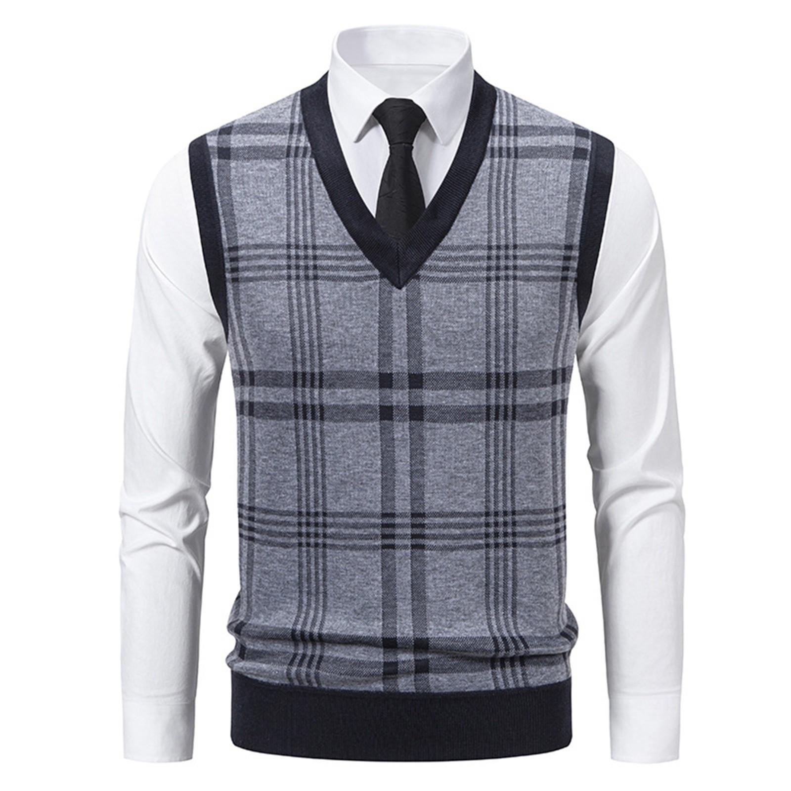 

Men s Winter Fleece-Lined Plaid Vest, Pullover, Loose-Fitting Men s Sleeveless Sweater Vest L