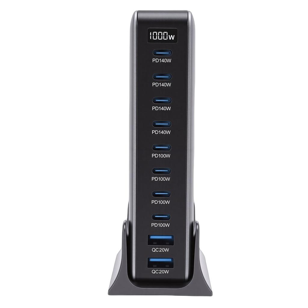 1000W USB C Charging Station GaN III Pro 10 Port 140W PD PPS Fast Charging Station Hub for Laptop Tablet Smartphone